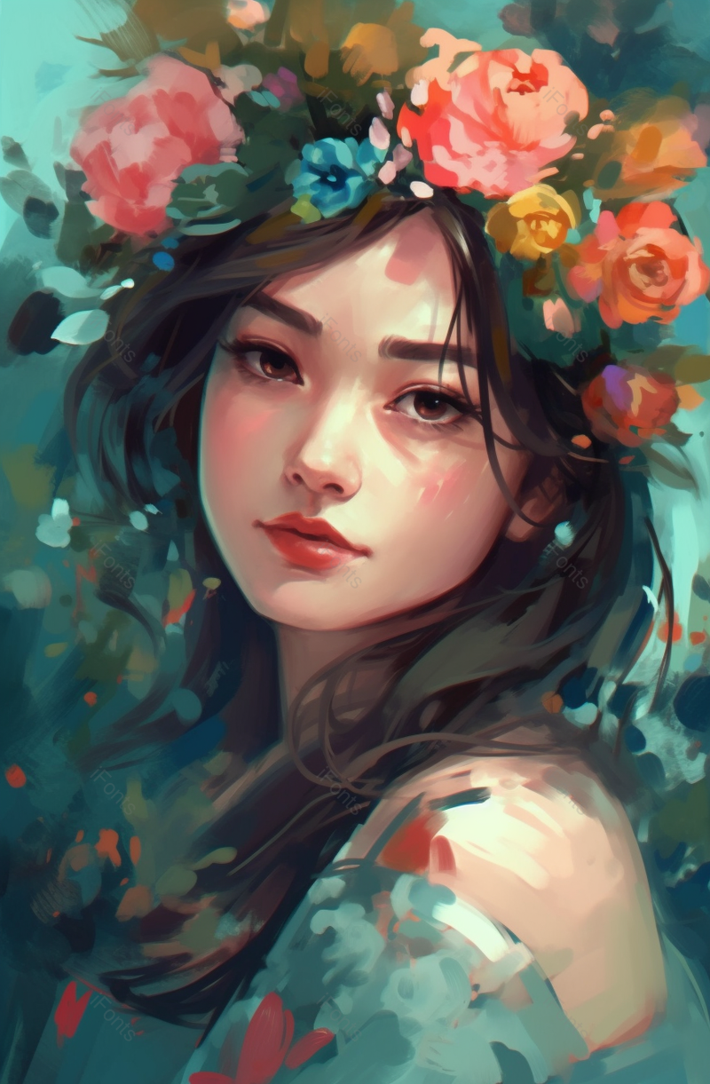 彩绘复古风头带花女孩花背景,插画/手绘图,插画/手绘图库,插画/手绘图下载,插画/手绘